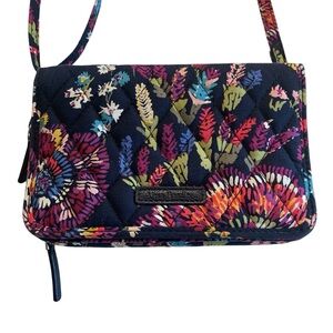 Vera Bradley Crossbody RFID Insert Midnight Wildflower Navy Blue Double Zip Snap